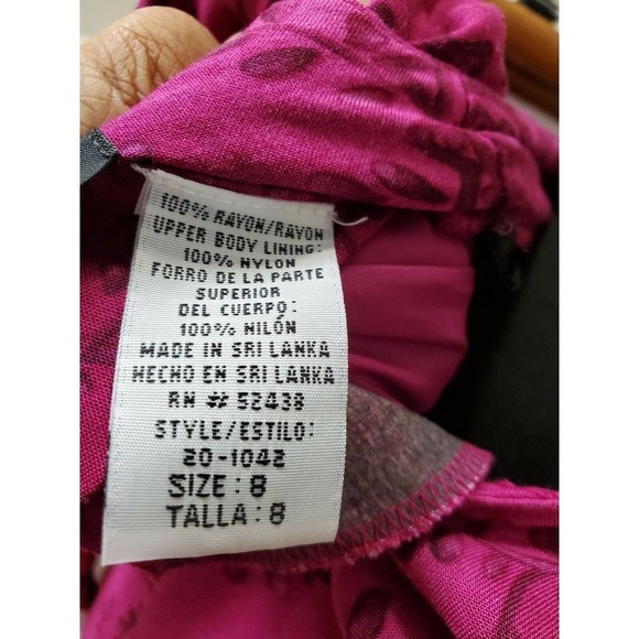 Vintage Sag Harbor Fuschia 100% Rayon Short Sleeve Round Neck Long Maxi Dress 8 - Picture 11 of 12